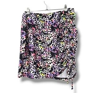 NEW NY&C Ruched Mini Skirt Colorful‎ Animal Print Drawstring Detail Size Large